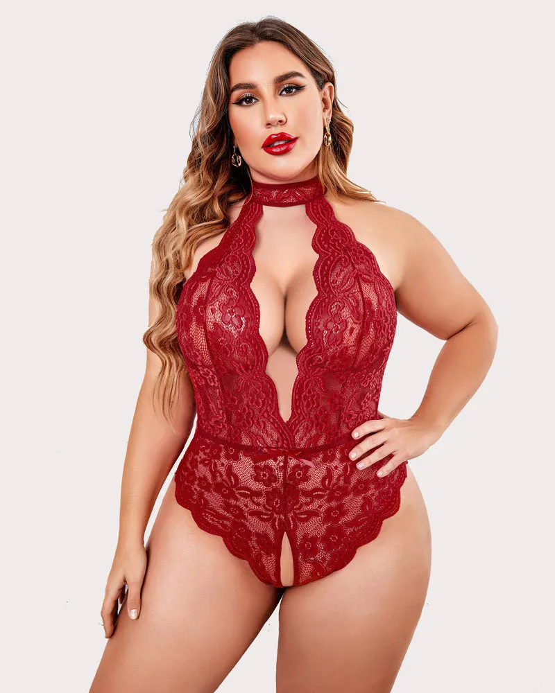 Gorgeous Plus Size Lace Print Bodysuit