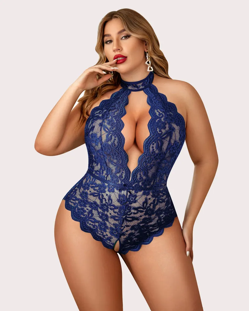 Gorgeous Plus Size Lace Print Bodysuit