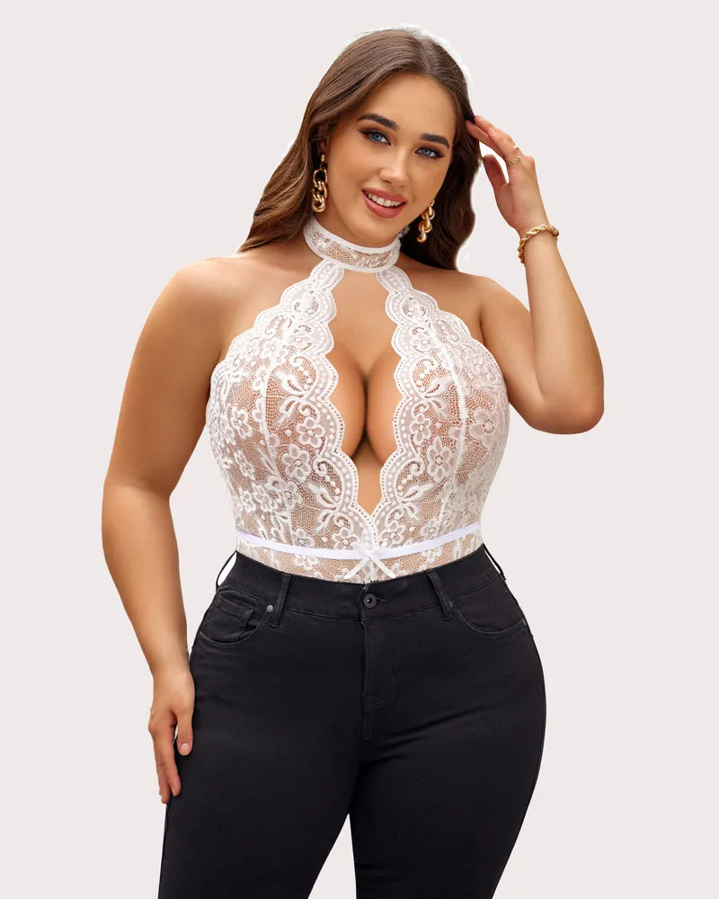 Gorgeous Plus Size Lace Print Bodysuit