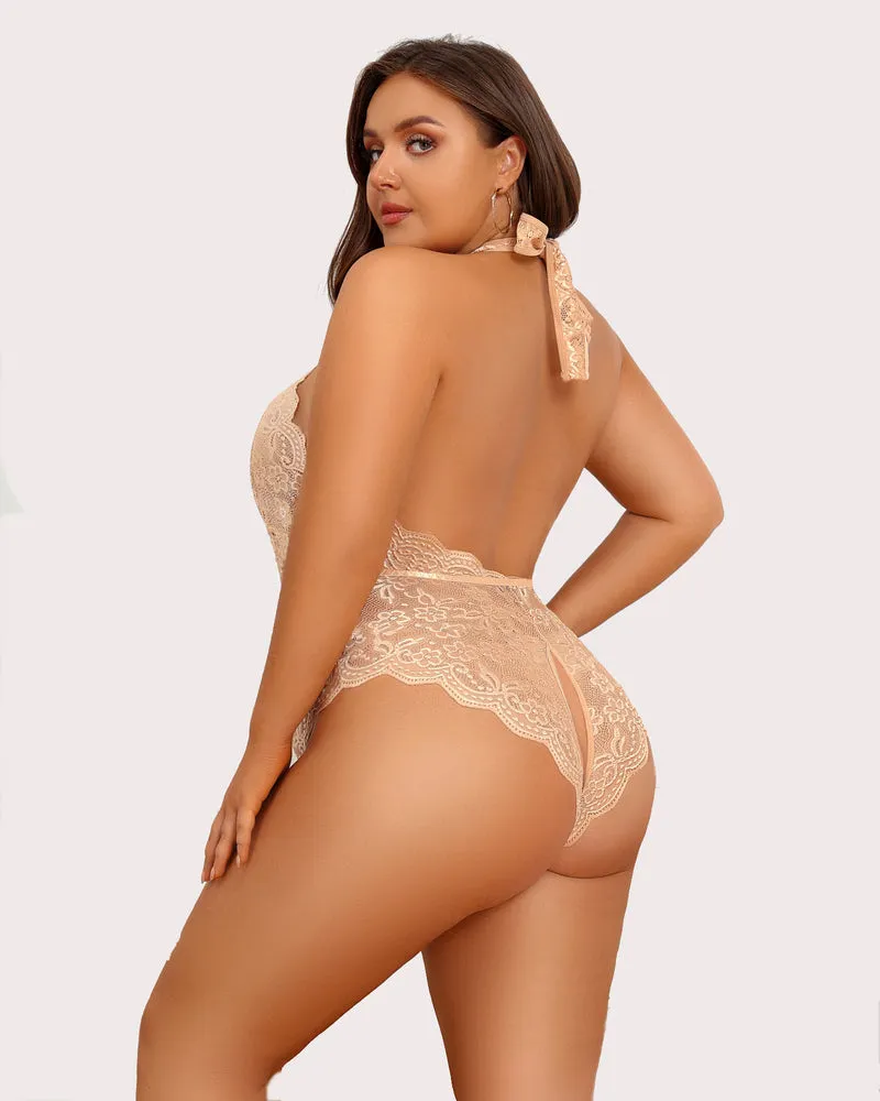 Gorgeous Plus Size Lace Print Bodysuit