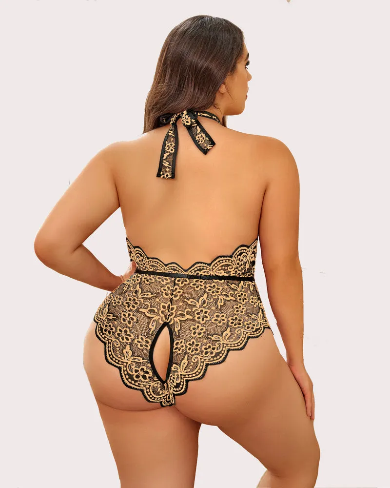 Gorgeous Plus Size Lace Print Bodysuit