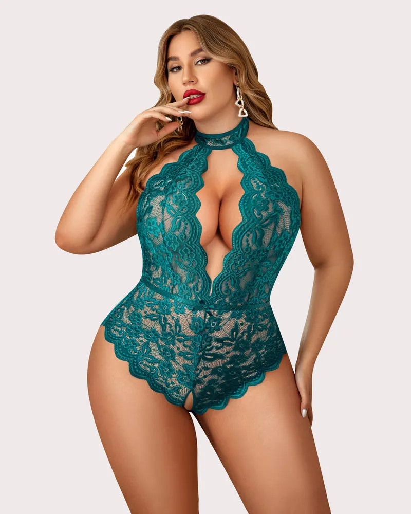 Gorgeous Plus Size Lace Print Bodysuit