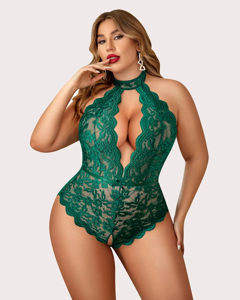 Gorgeous Plus Size Lace Print Bodysuit