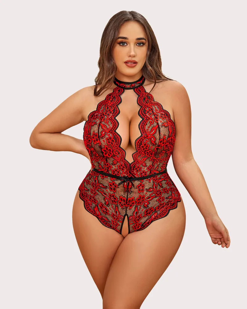 Gorgeous Plus Size Lace Print Bodysuit