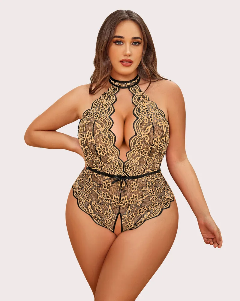 Gorgeous Plus Size Lace Print Bodysuit