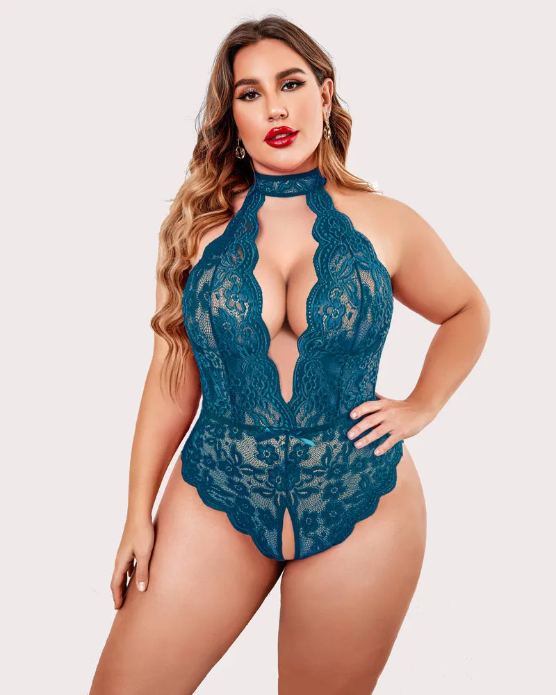 Gorgeous Plus Size Lace Print Bodysuit