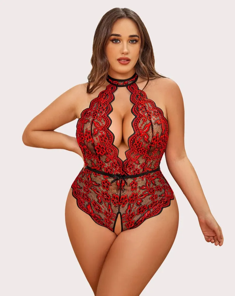 Gorgeous Plus Size Lace Print Bodysuit