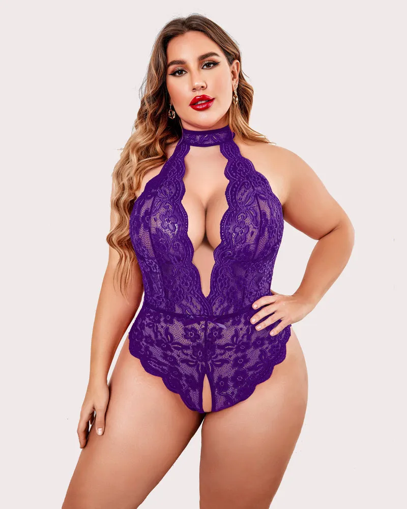 Gorgeous Plus Size Lace Print Bodysuit