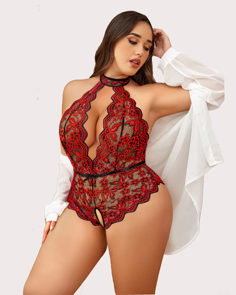 Gorgeous Plus Size Lace Print Bodysuit