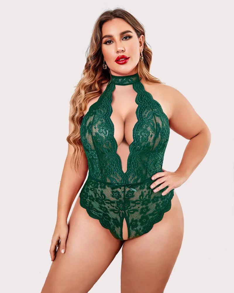 Gorgeous Plus Size Lace Print Bodysuit