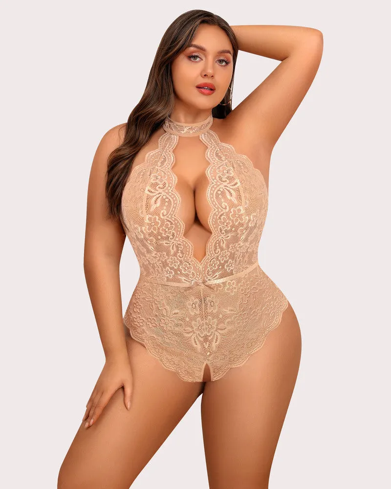 Gorgeous Plus Size Lace Print Bodysuit