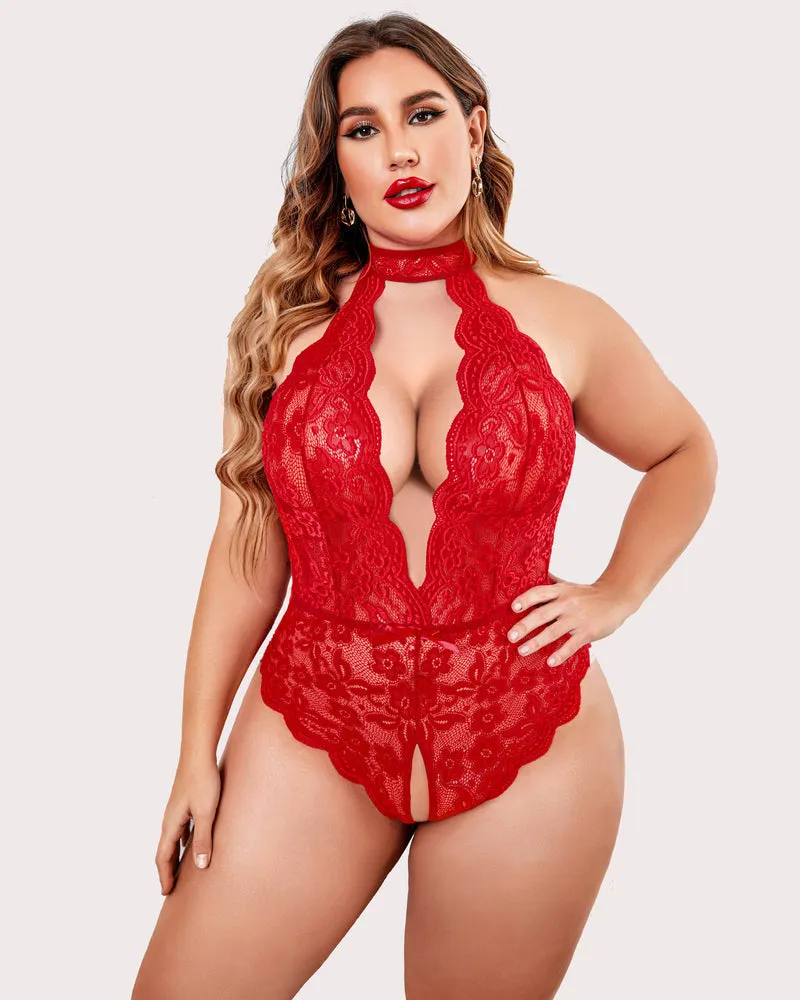 Gorgeous Plus Size Lace Print Bodysuit