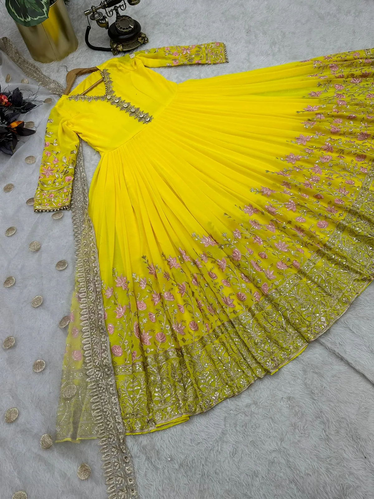 Gorgeous Sequence Work Yellow Color Long Gown