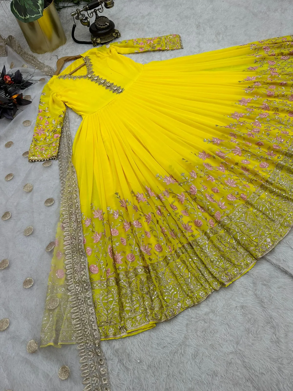 Gorgeous Sequence Work Yellow Color Long Gown