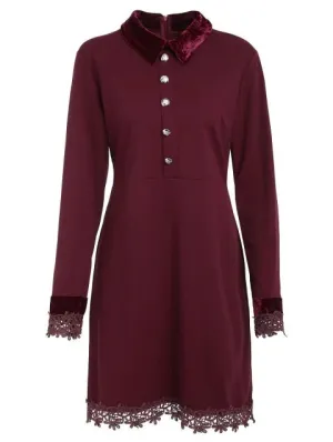 Gorgeous Sleeve Velvet Flat Collar Dress