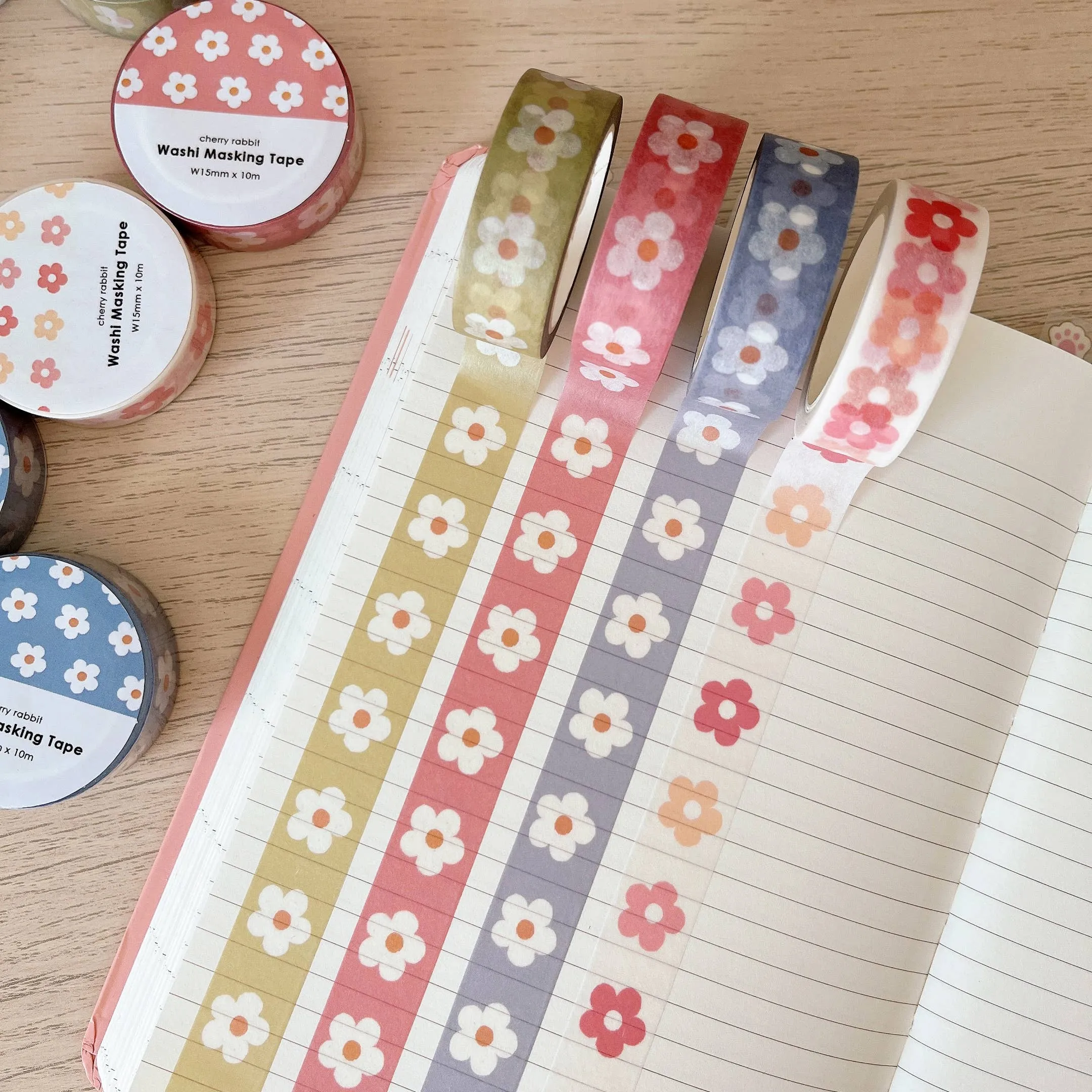 Green Pastel Daisies Washi Tape by Cherry Rabbit