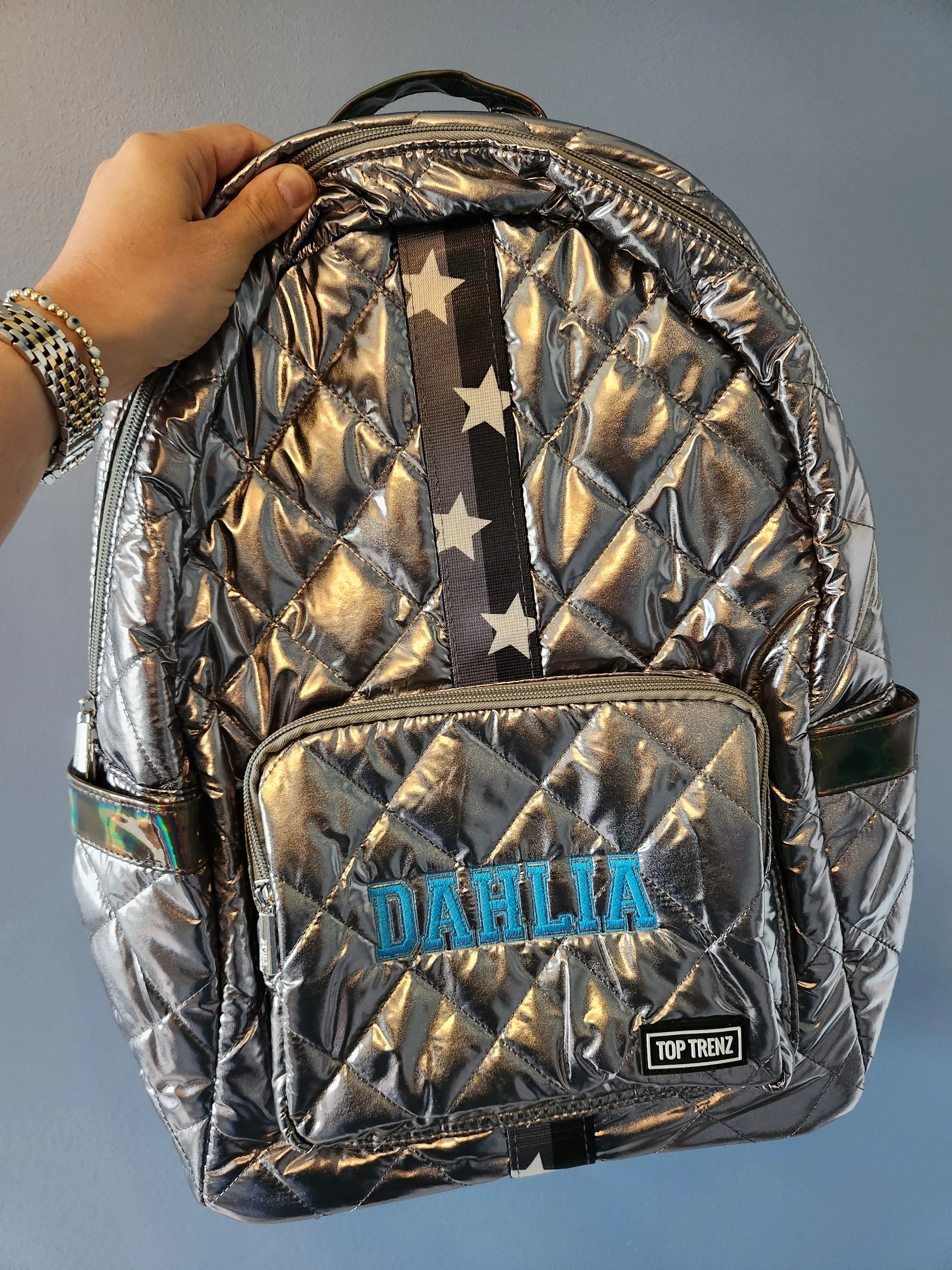 Gunmetal Diamond Stitch Backpack Split Star Straps