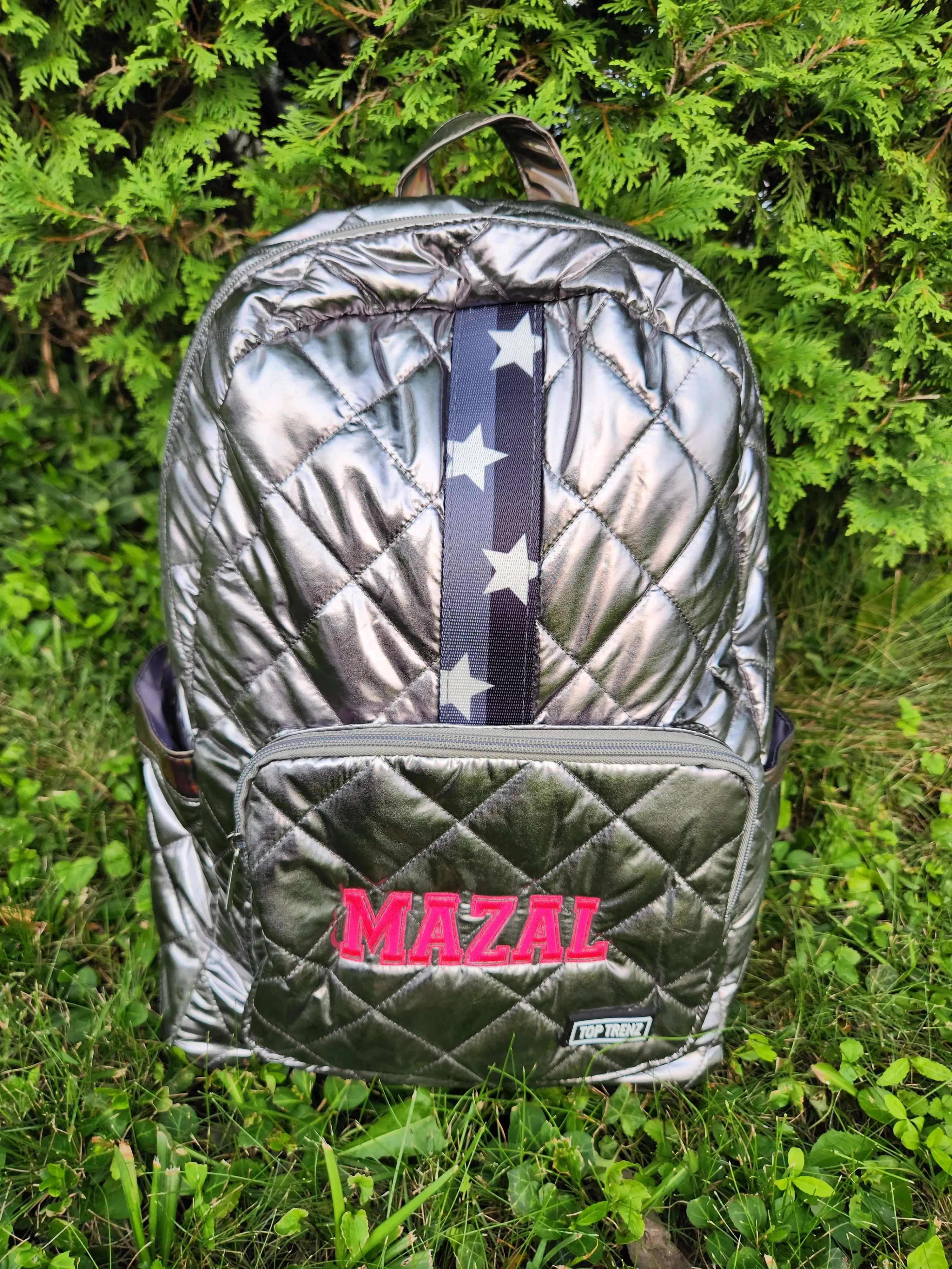 Gunmetal Diamond Stitch Backpack Split Star Straps