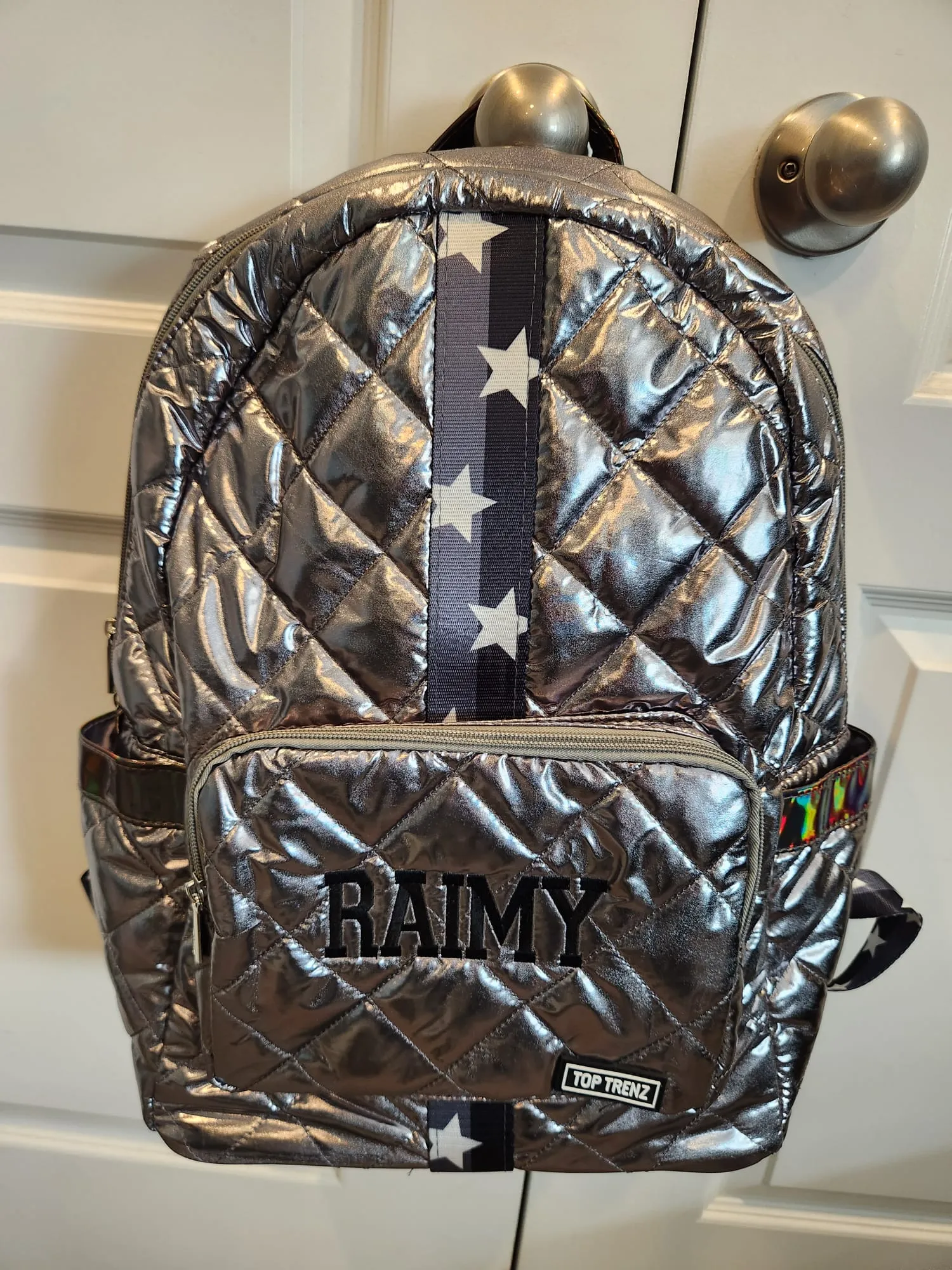 Gunmetal Diamond Stitch Backpack Split Star Straps