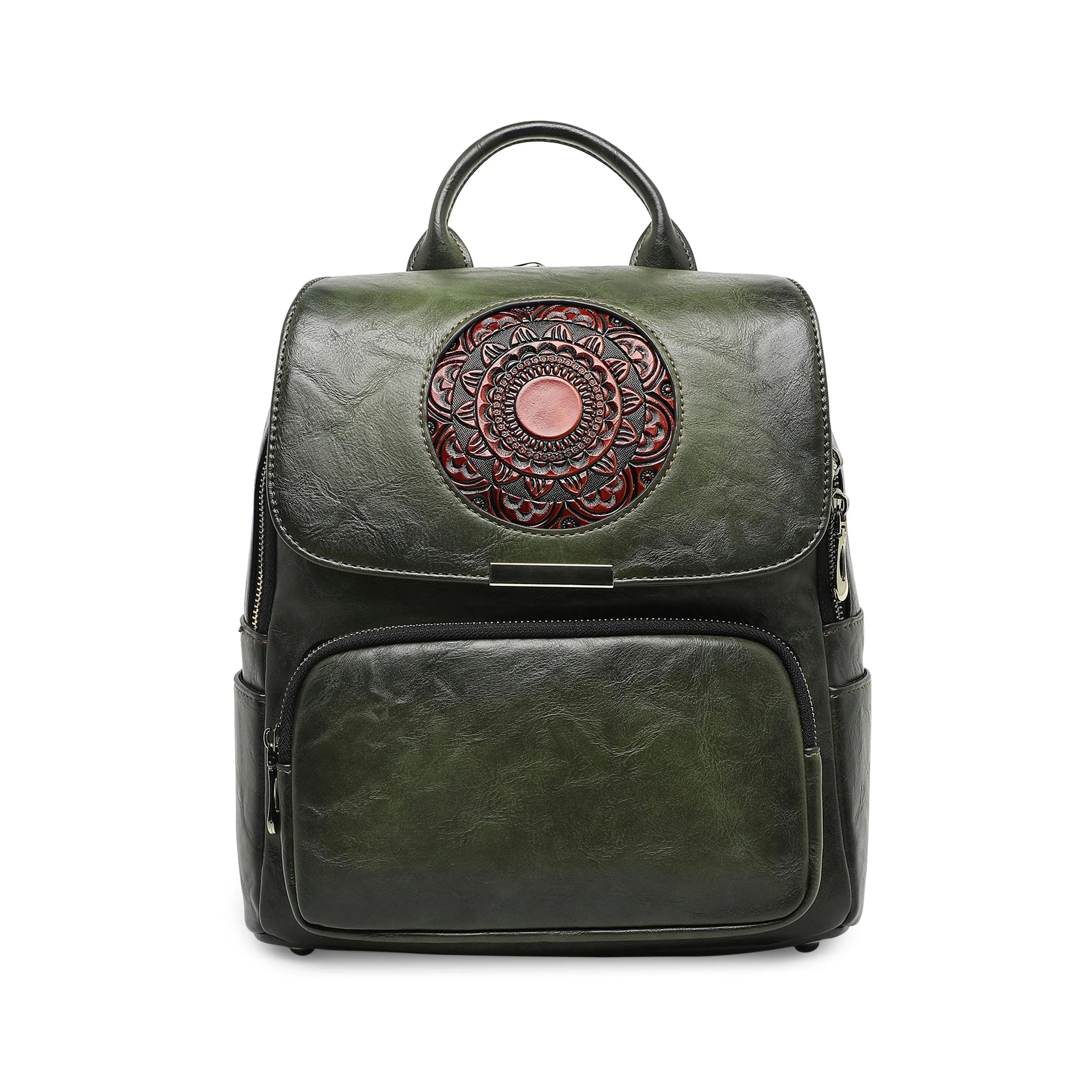 Halo Women's Genuine Leather Backpack - Army Green