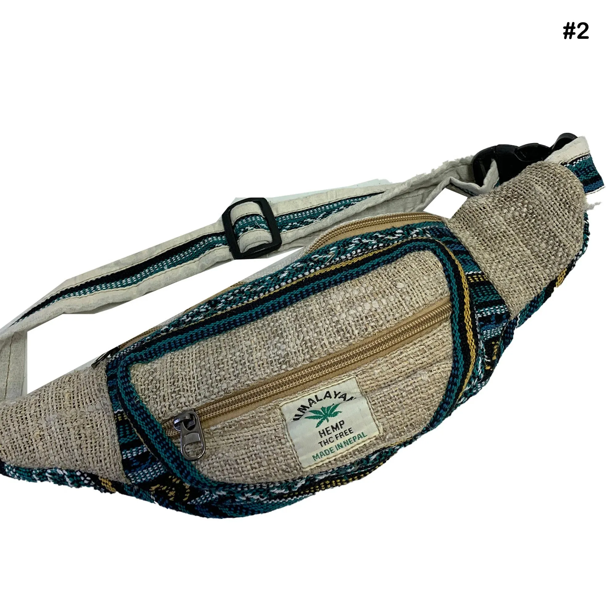 Handmade Himalayan Natural Hemp Multiple Pocket Travel Hip Belt Waist Bag Fanny Pack