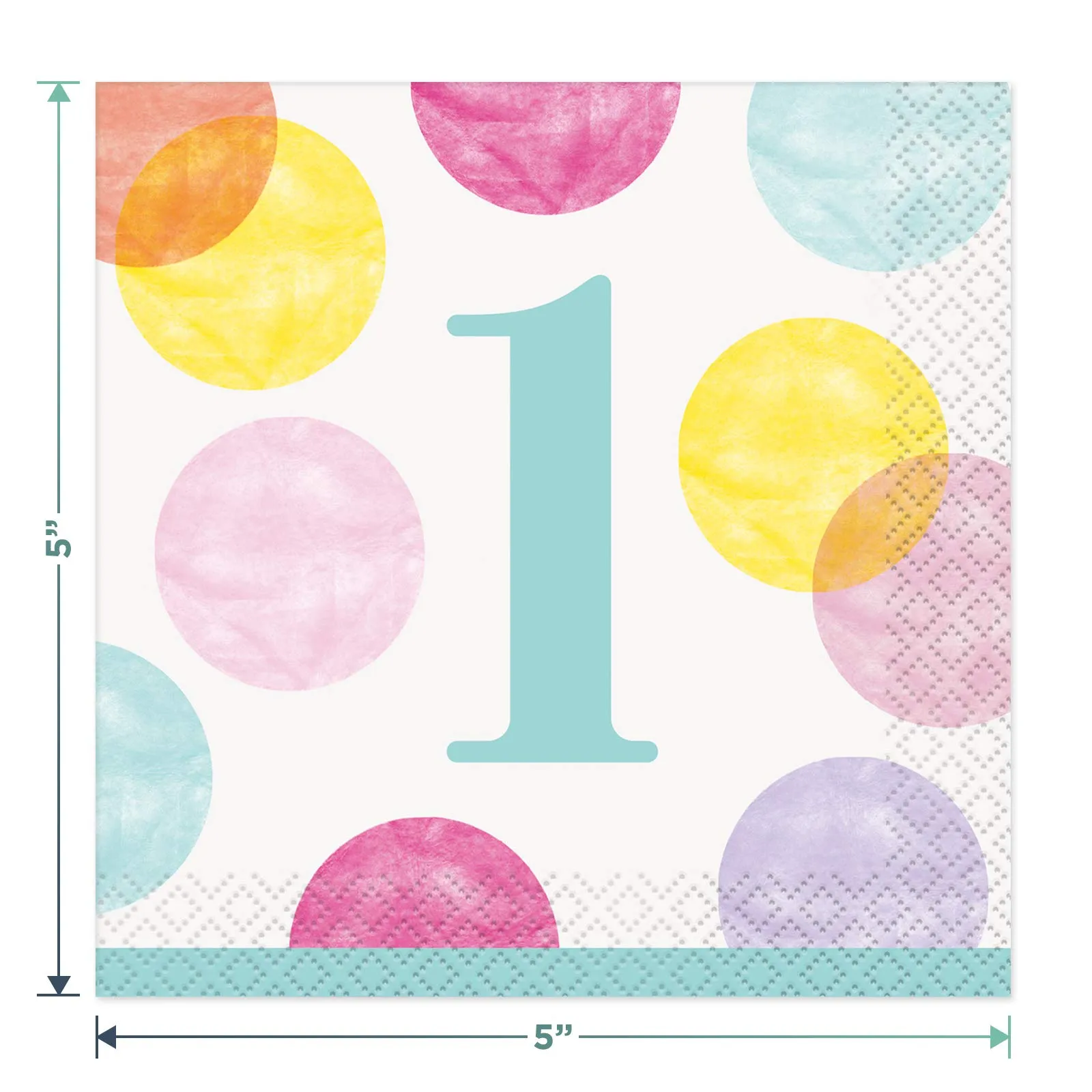 Happy 1st Birthday Pink Dots Dessert Party Pack - Paper Plates, Napkins, Cups, Table Cover, and Letter Banner Set (Serves 16)