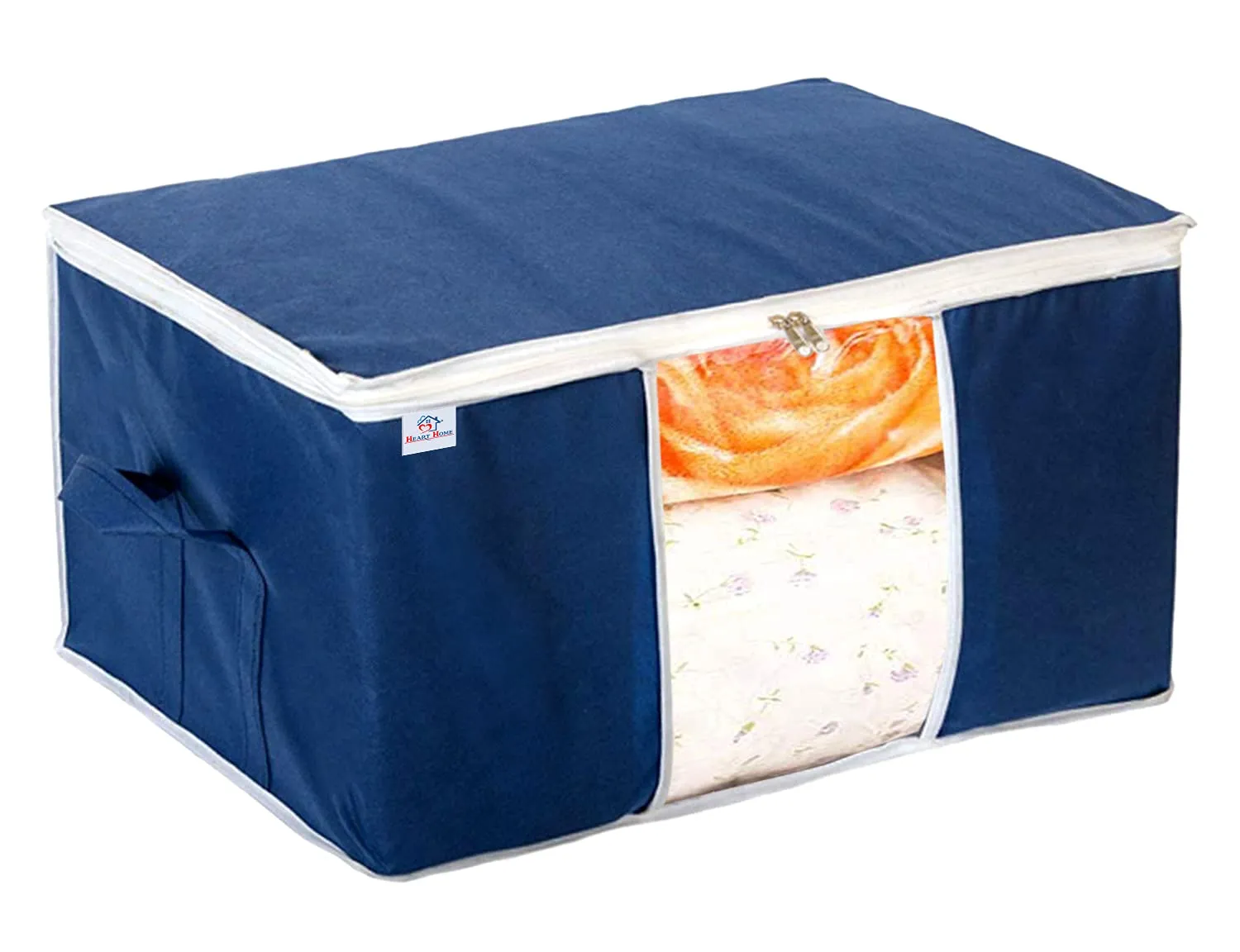 Heart Home Clothing Storage Bags, Under Bed Foldable Organizer, Store Blankets, Clothes With Tranasparent Window- Pack of 2 (Navy Blue)-HS_38_HEARTH21707