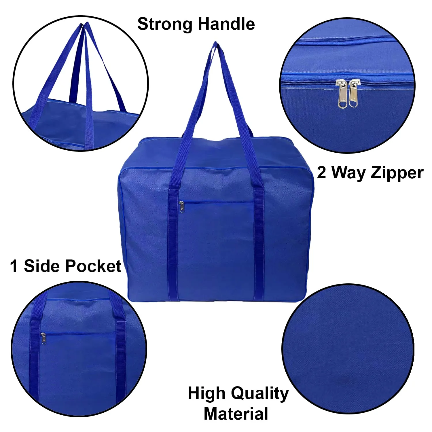 Heart Home Large Lightweight Foldable Multipurpose Storage bag, Cloth Organiser, Travel Bag With Zippered Closure And Handle (Blue)-HS43HEARTH26672