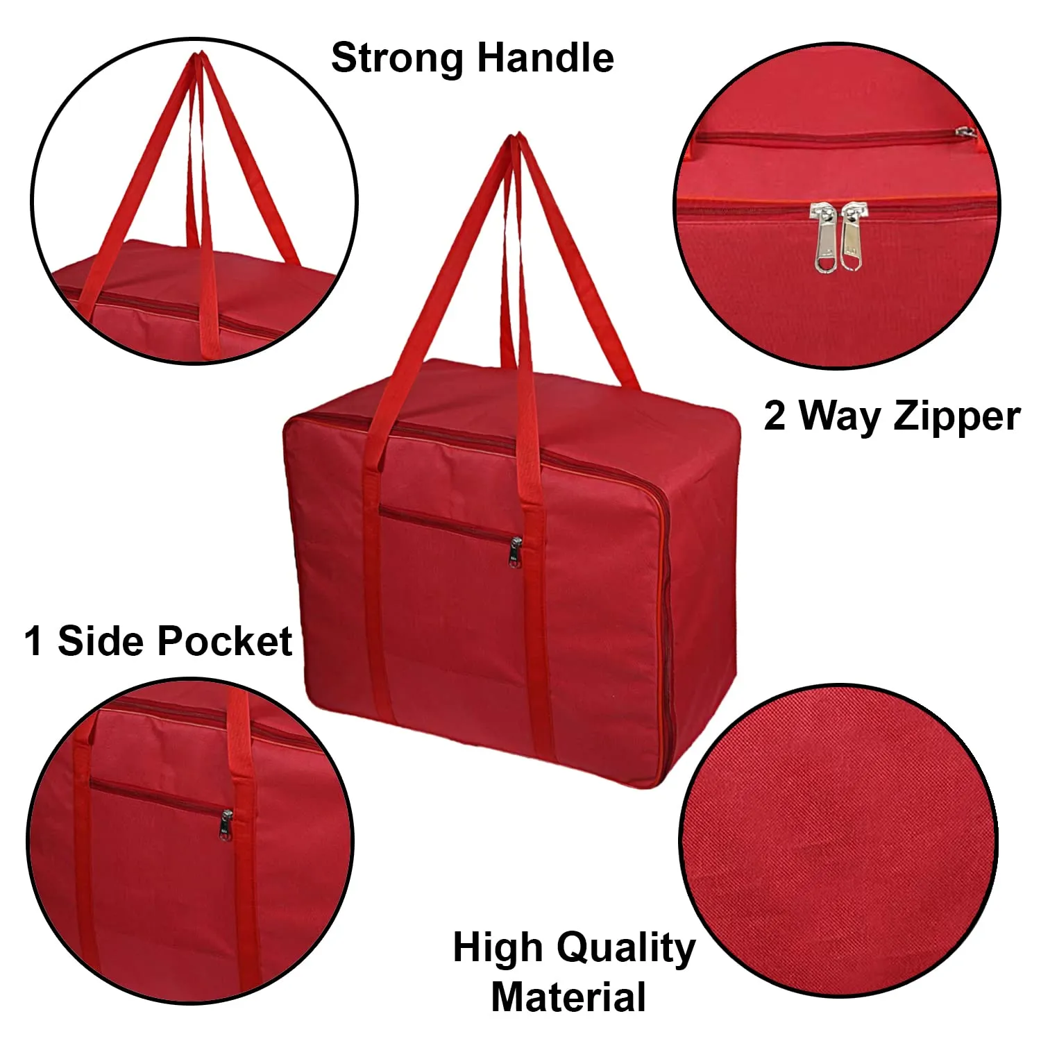 Heart Home Large Lightweight Foldable Multipurpose Storage bag, Cloth Organiser, Travel Bag With Zippered Closure And Handle- Pack of 2 (Red)-HS43HEARTH26678