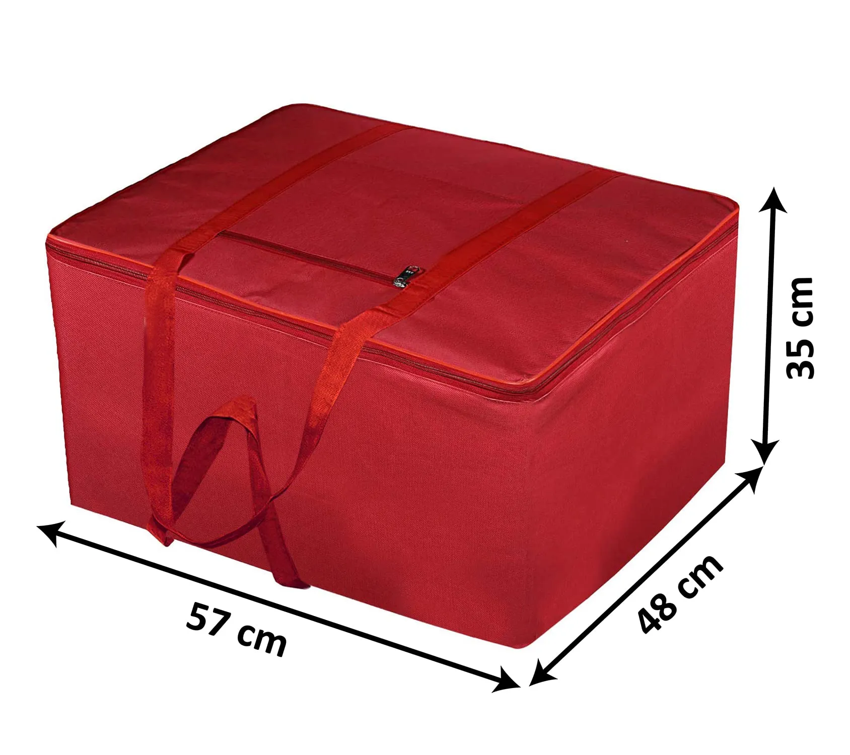 Heart Home Large Lightweight Foldable Multipurpose Storage bag, Cloth Organiser, Travel Bag With Zippered Closure And Handle- Pack of 2 (Red)-HS43HEARTH26678