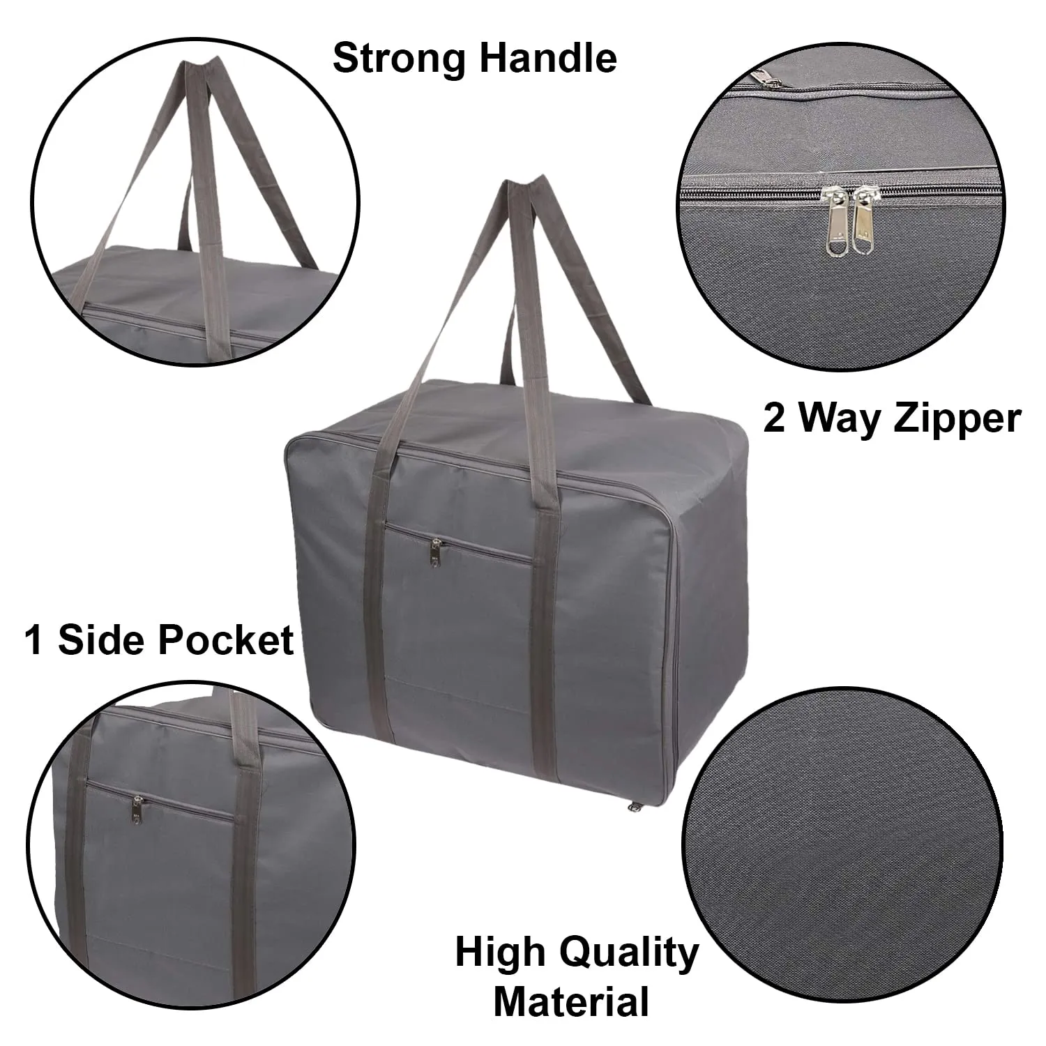 Heart Home Lightweight Foldable Multipurpose Storage bag, Cloth Organiser, Travel Bag With Zippered Closure And Handle- Pack of 2 (Grey)-HS43HEARTH26634