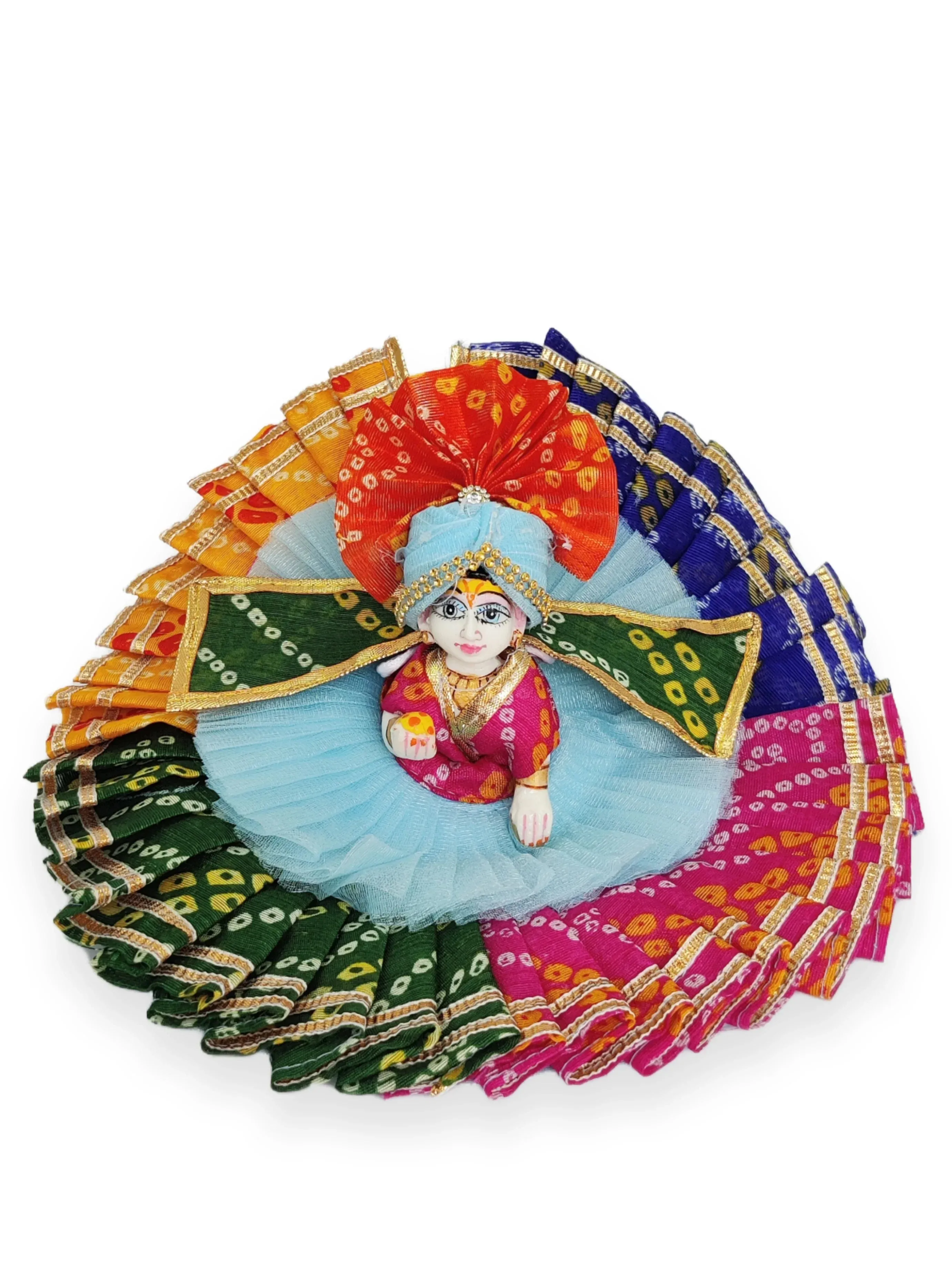 Heavy multi color laddu gopal bhandej dress with pagdi (Random Color)