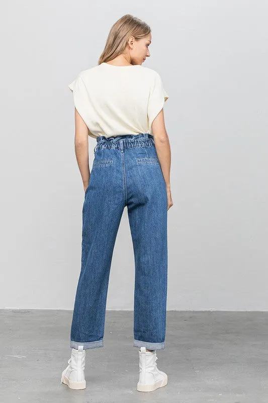 High Rise Paper Bag Waist Slouch Jeans