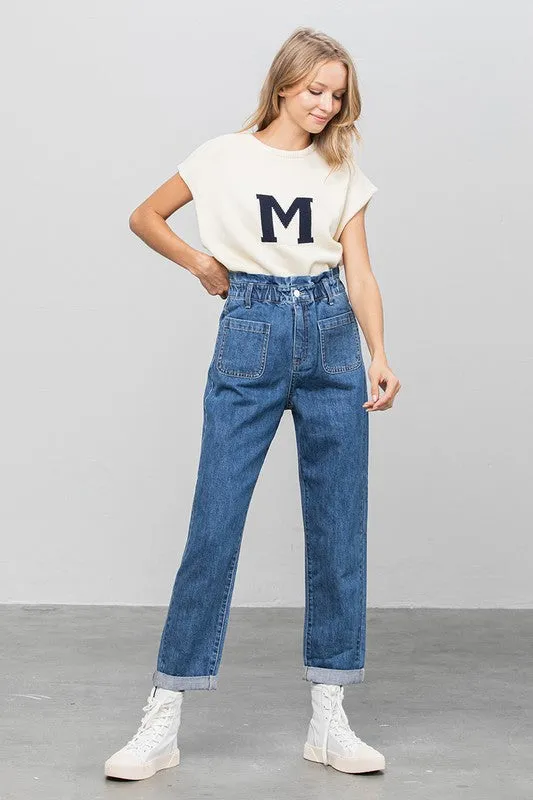 High Rise Paper Bag Waist Slouch Jeans