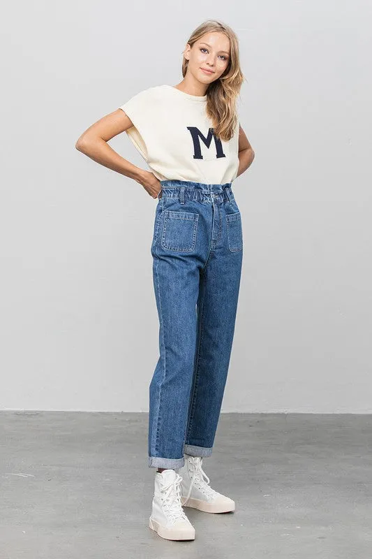 High Rise Paper Bag Waist Slouch Jeans