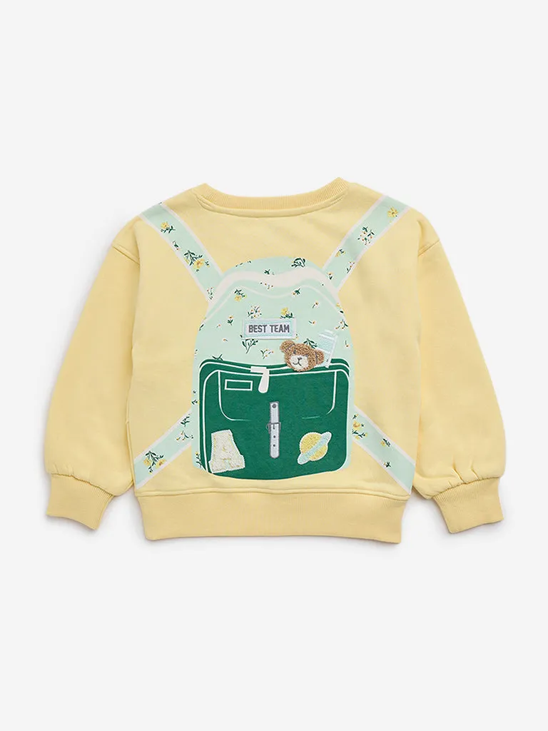 HOP Kids Yellow Backpack-Design Cotton-Blend Sweatshirt