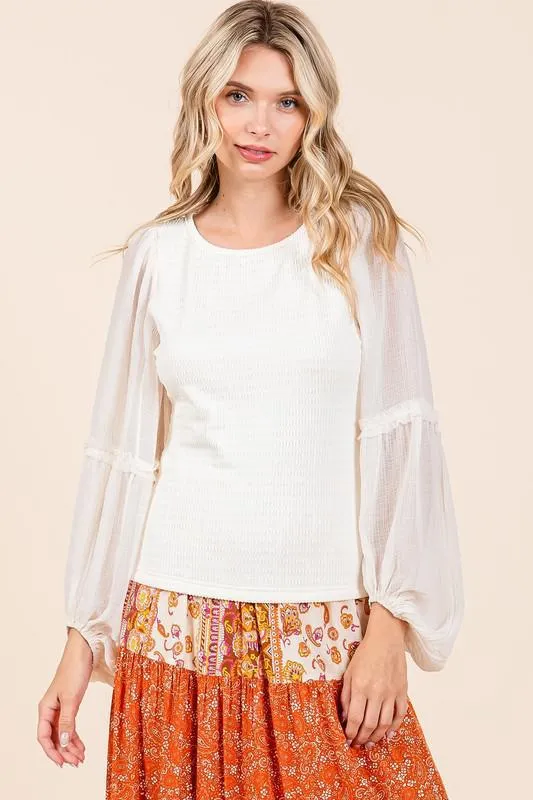 Ivory Chiffon Sleeve Top