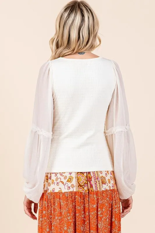 Ivory Chiffon Sleeve Top