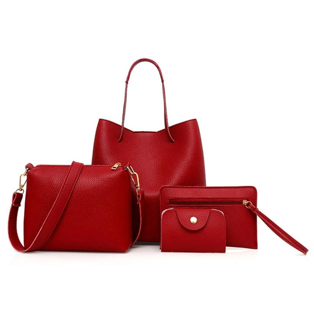 Joint 4 Pcs Package,Clearance Sale! AgrinTol Women Pattern Leather Handbag Crossbody Bag Messenger Bag Card Package (Red)