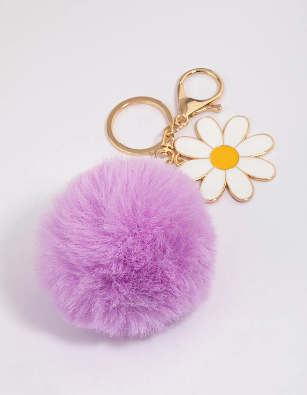 Kids Fabric Daisy Pom Pom Key Ring