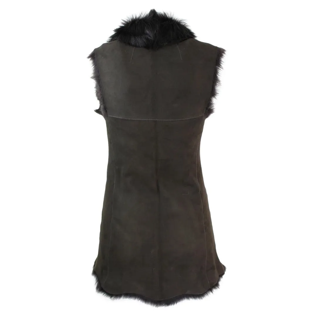 Ladies Women Real Spanish Toscana Shearling Sheepskin Brown Leather Waistcoat Gillet