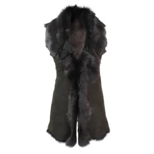 Ladies Women Real Spanish Toscana Shearling Sheepskin Brown Leather Waistcoat Gillet