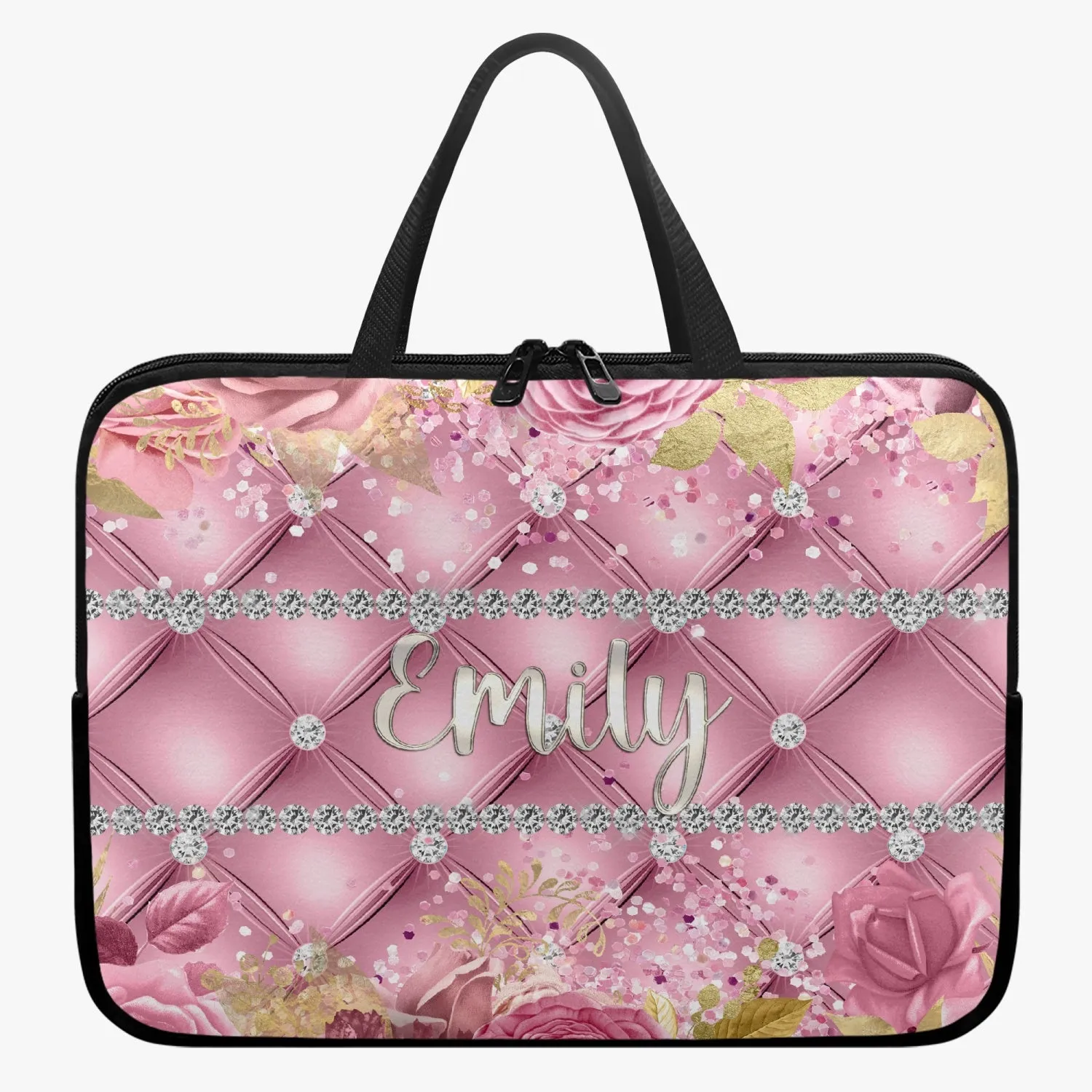 Laptop Sleeve with handles - Pink Floral - Personalised