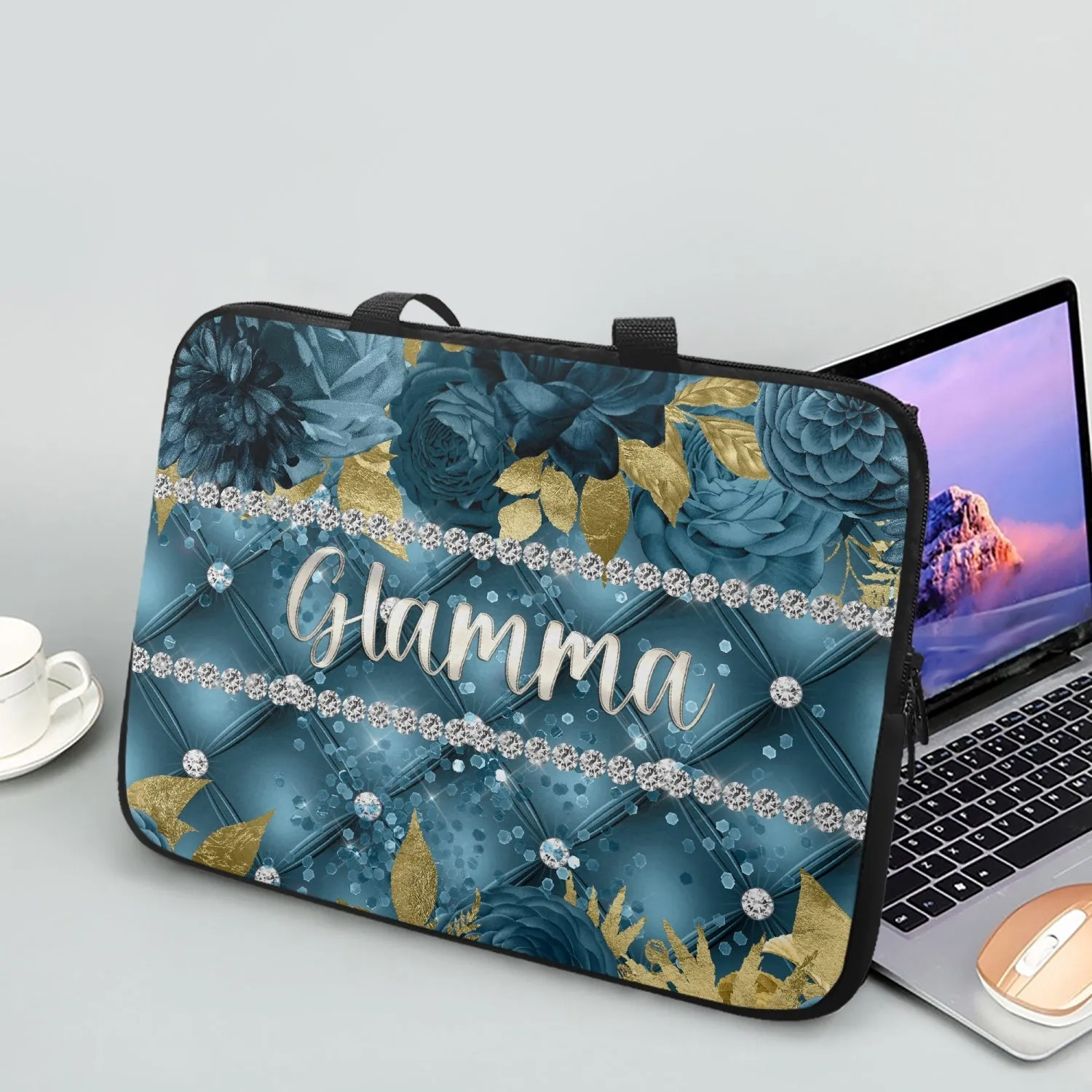 Laptop Sleeve with handles - Teal Floral - Glamma