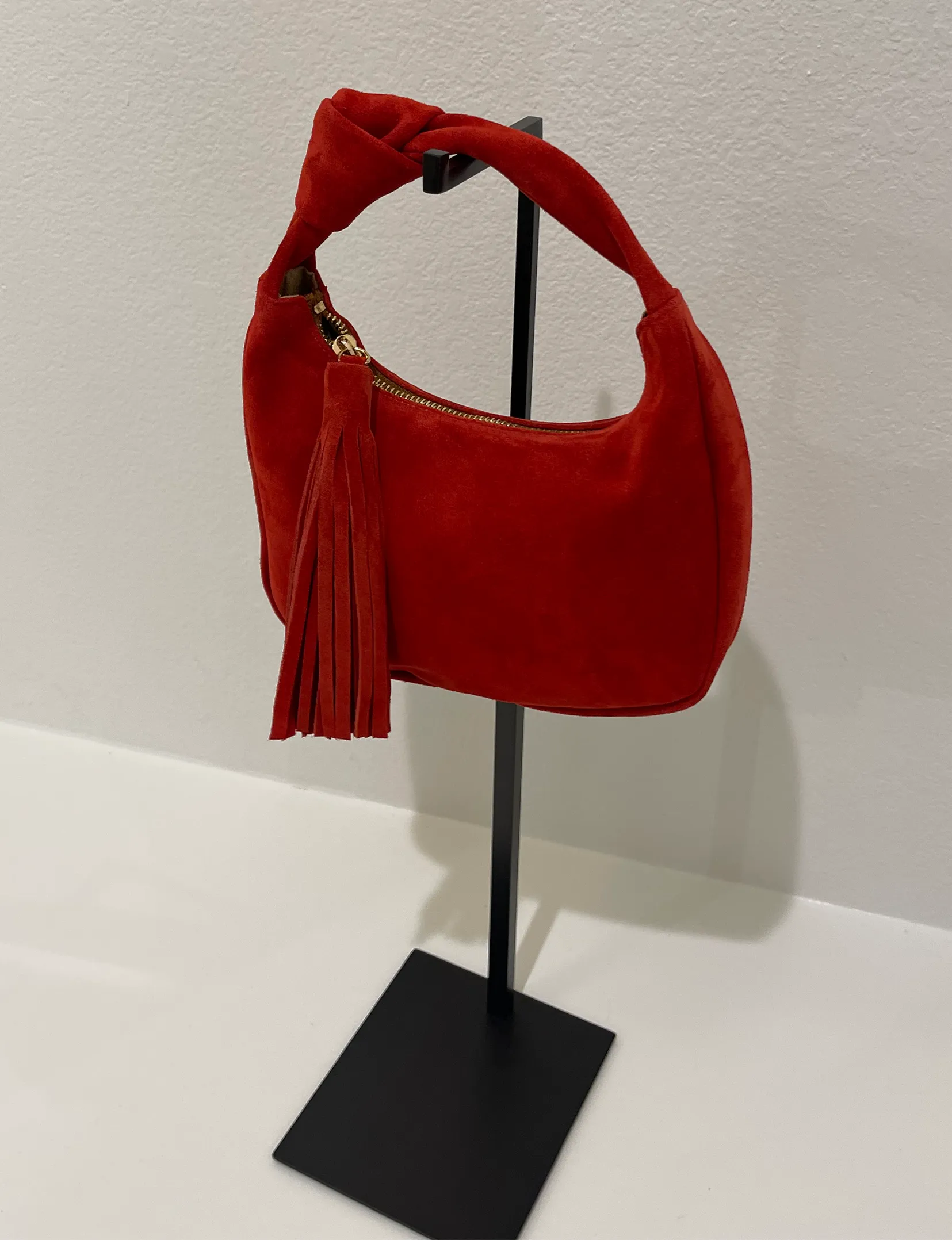 Lola Mini Knot Hobo Handbag, Red Suede