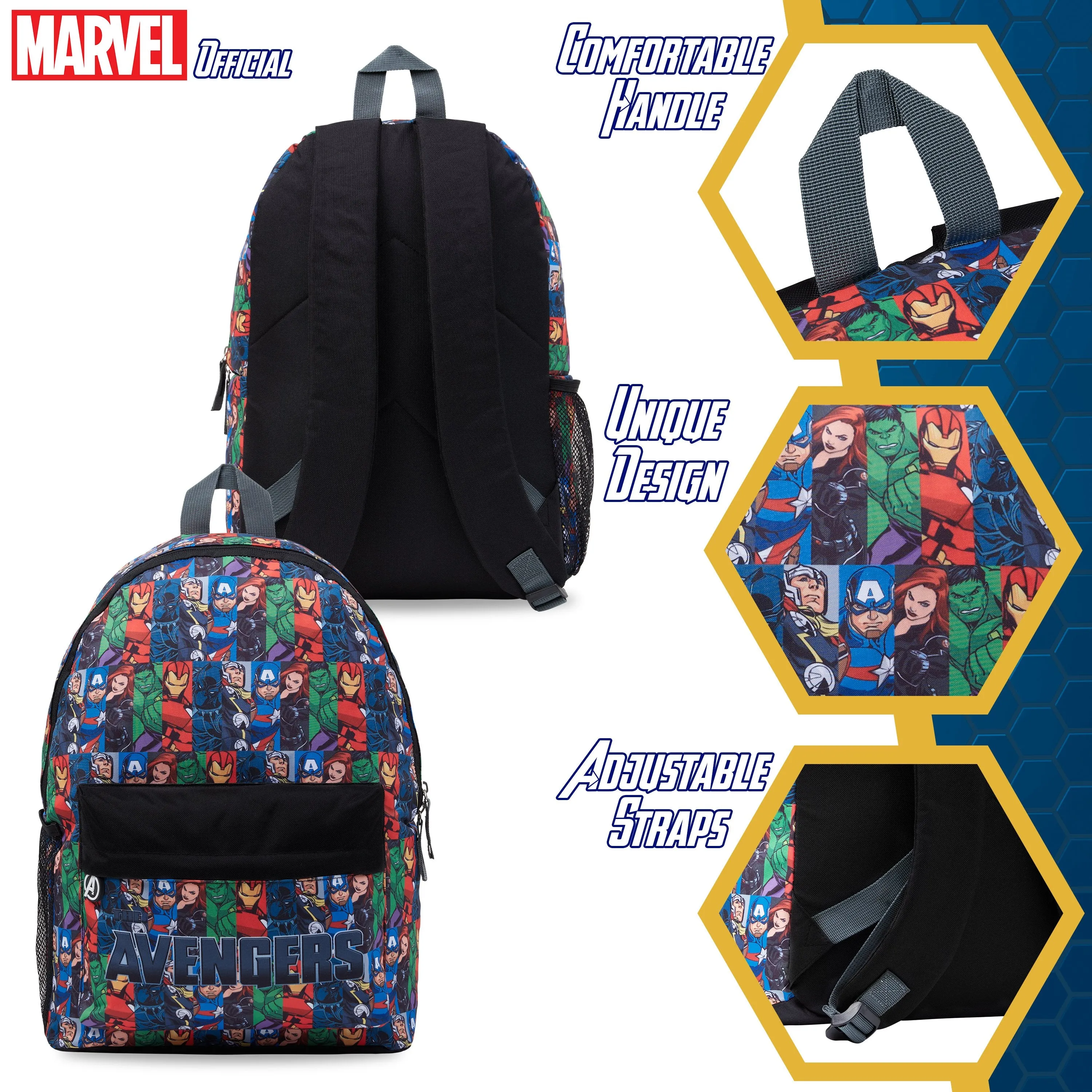 Marvel Avengers Kids Backpack, Large Capacity School Bag For Boys