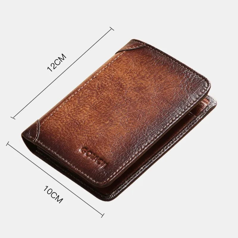 Men Genuine Leather RFID Anti-theft Multifunction Retro Large Capacity Foldable Card Holder Wallet