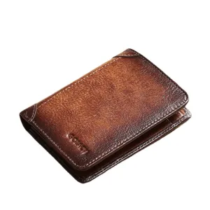 Men Genuine Leather RFID Anti-theft Multifunction Retro Large Capacity Foldable Card Holder Wallet