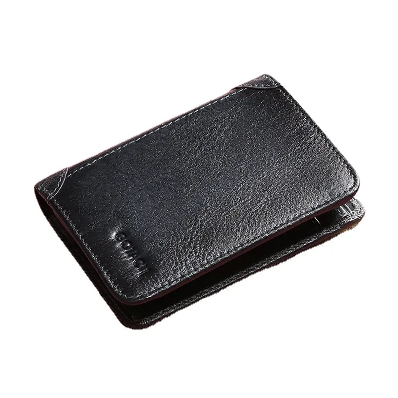 Men Genuine Leather RFID Anti-theft Multifunction Retro Large Capacity Foldable Card Holder Wallet