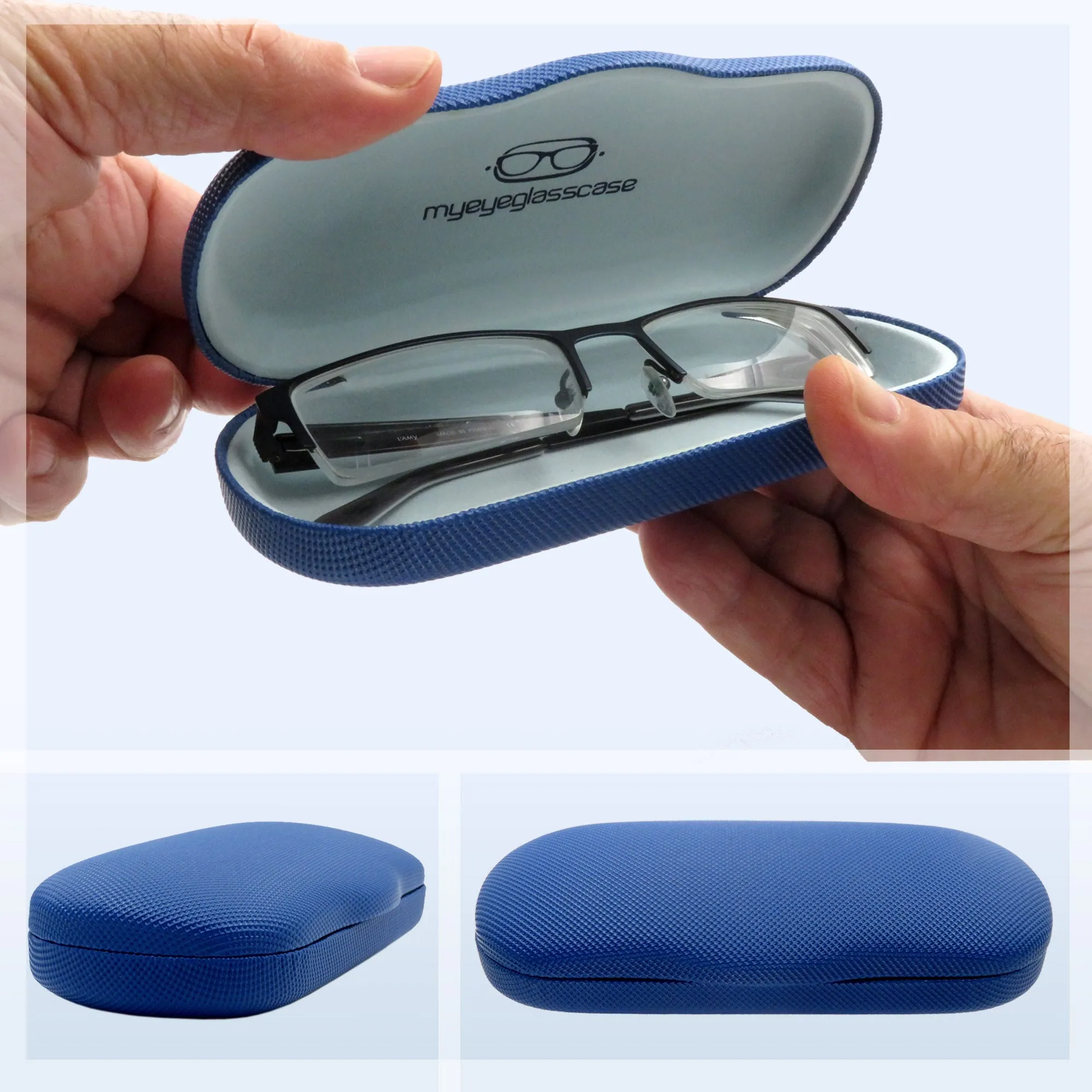 Men Hard Eyeglass Case for Small medium Frames - Glasses Case Holder with pouch and Cleaning Cloth (AS196 Rough Blue)